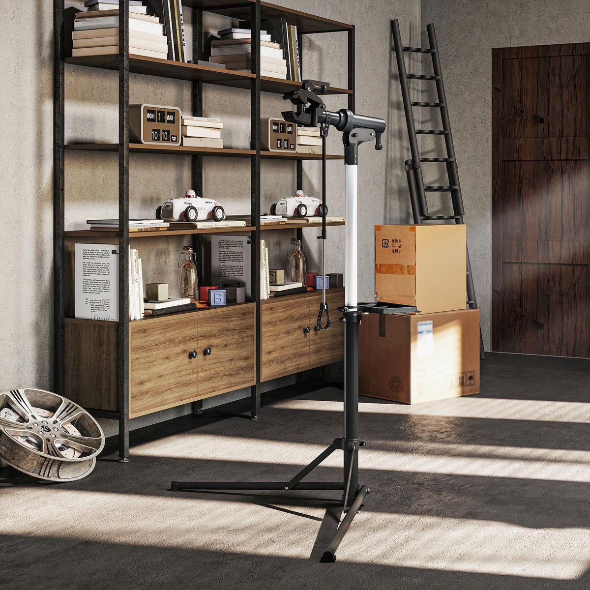 HOMCOM Pied d'atelier vélo pliable réglable avec plateau outil - pince pivotante 360° - charge max. 40 Kg - noir