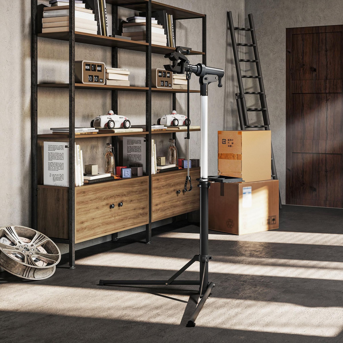 HOMCOM Pied d'atelier vélo pliable réglable avec plateau outil - pince pivotante 360° - charge max. 40 Kg - noir