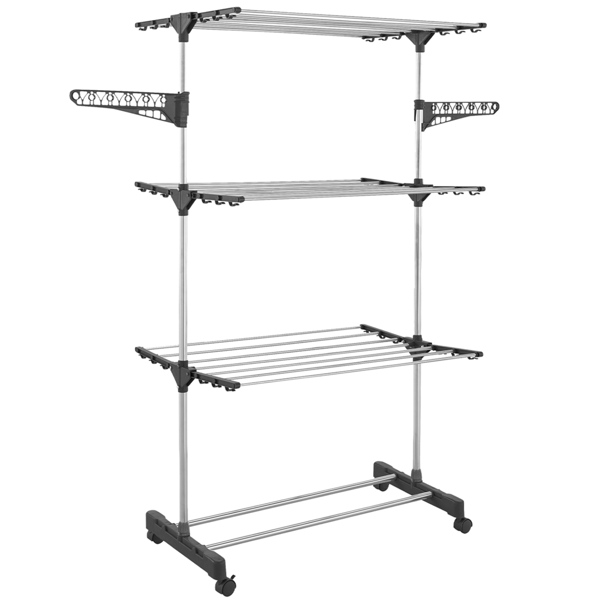 ID MARKET Séchoir à linge vertical pliable 3 niveaux maxima capacité 25m avec cintres et pinces et gris