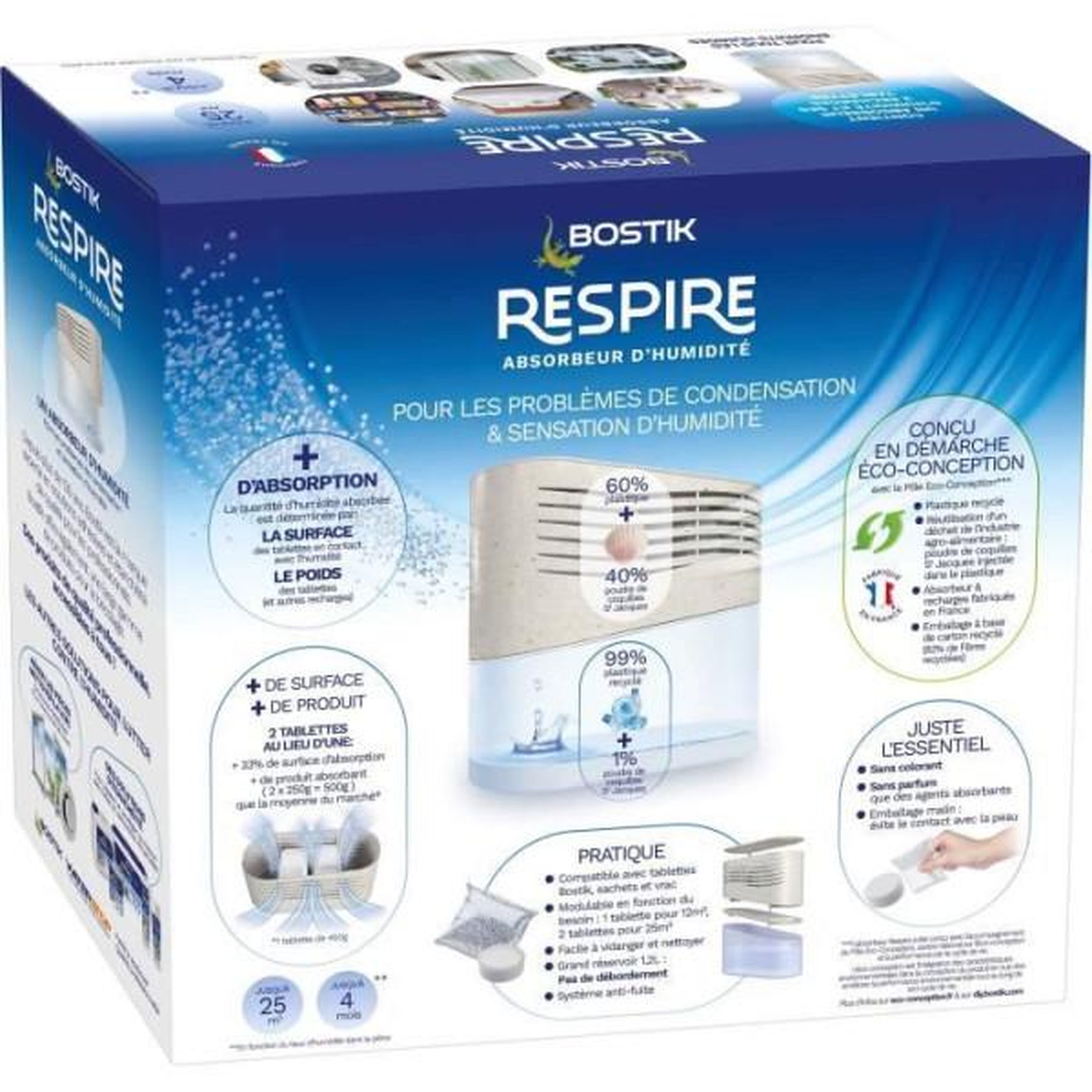 Voir la diapositive 6 : BOSTIK Absorbeur d'humidité - bostik - respire - jusqu'a 25 m² - 2 recharges sans parfum - 2 x 250 g
