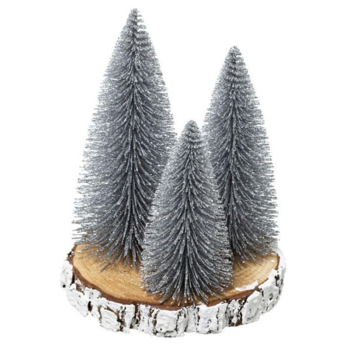 FEERIC LIGHT & CHRISTMAS Lot de 3 Sapins sur Rondin  Bois  20cm Argent