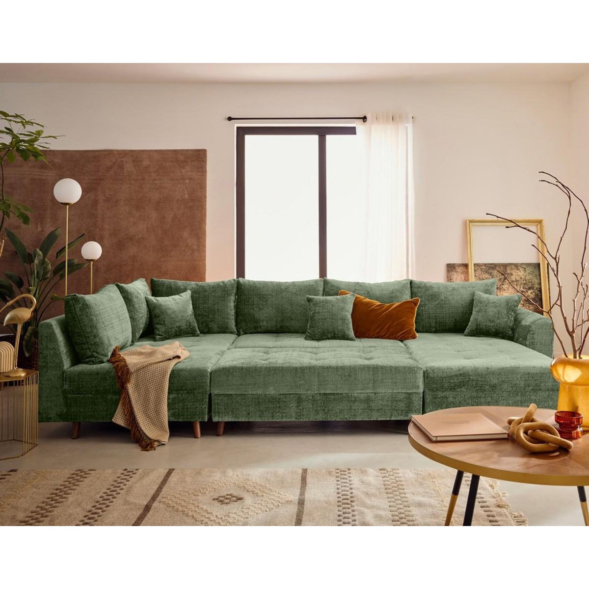 LISA DESIGN Rune - canapé panoramique d'angle gauche 7 places en velours texturé