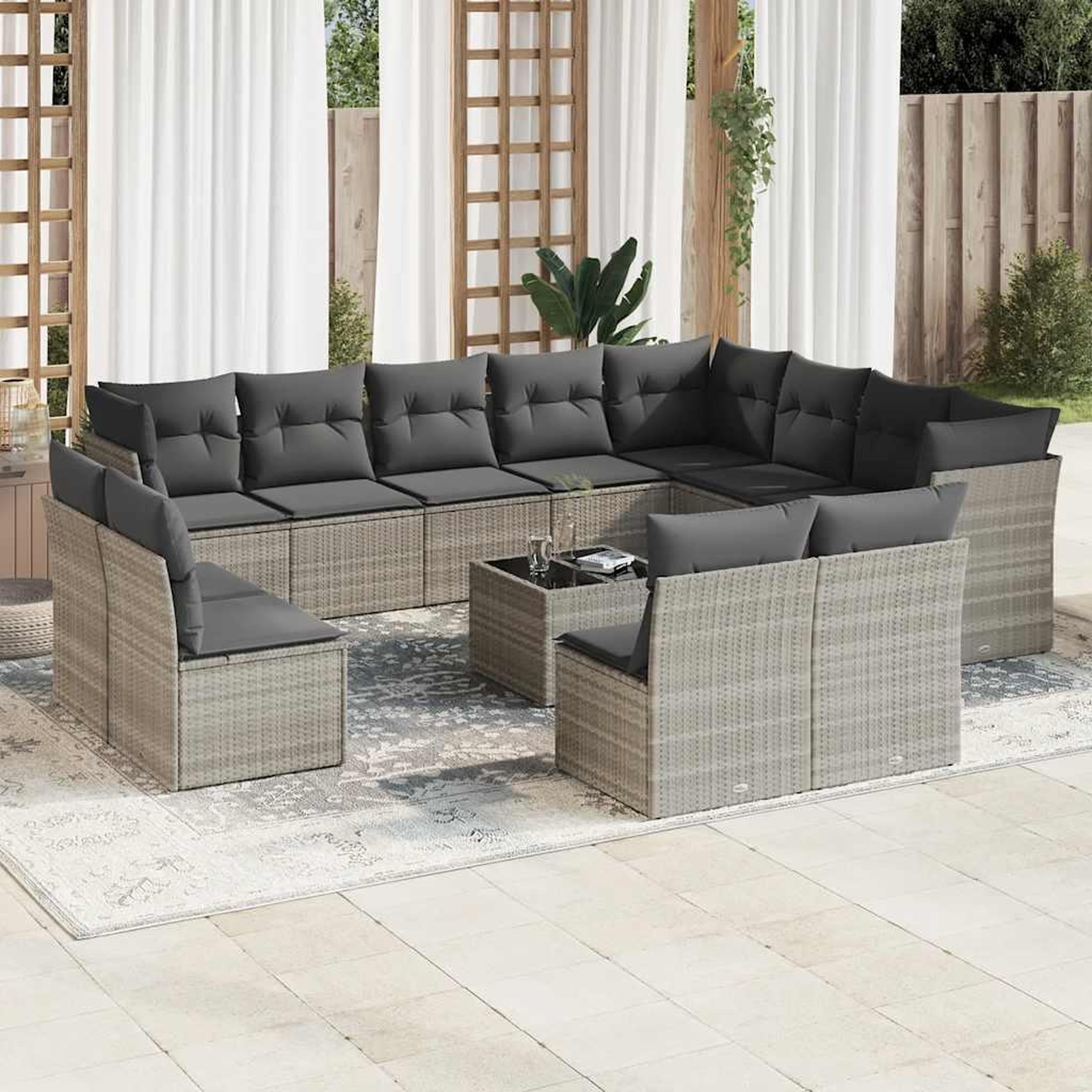 VIDAXL Salon de jardin avec coussins 13 pcs gris clair resine tressee