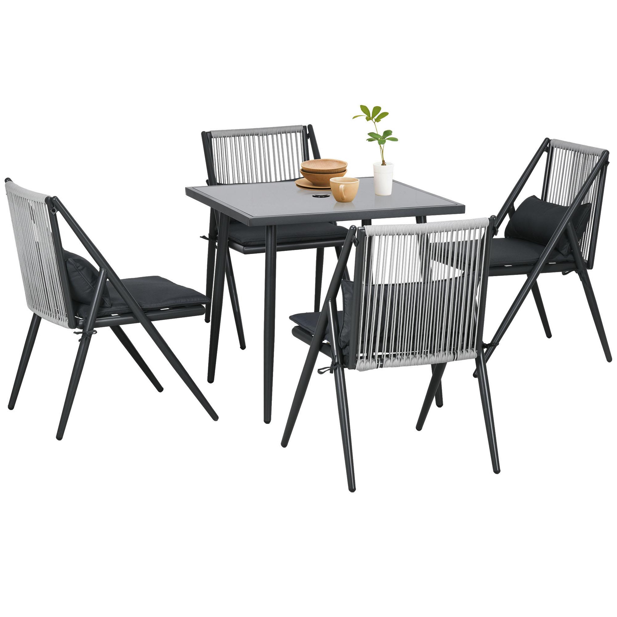 Voir la diapositive 1 : OUTSUNNY Ensemble salon de jardin design acapulco 4 places 5 pièces noir alu gris