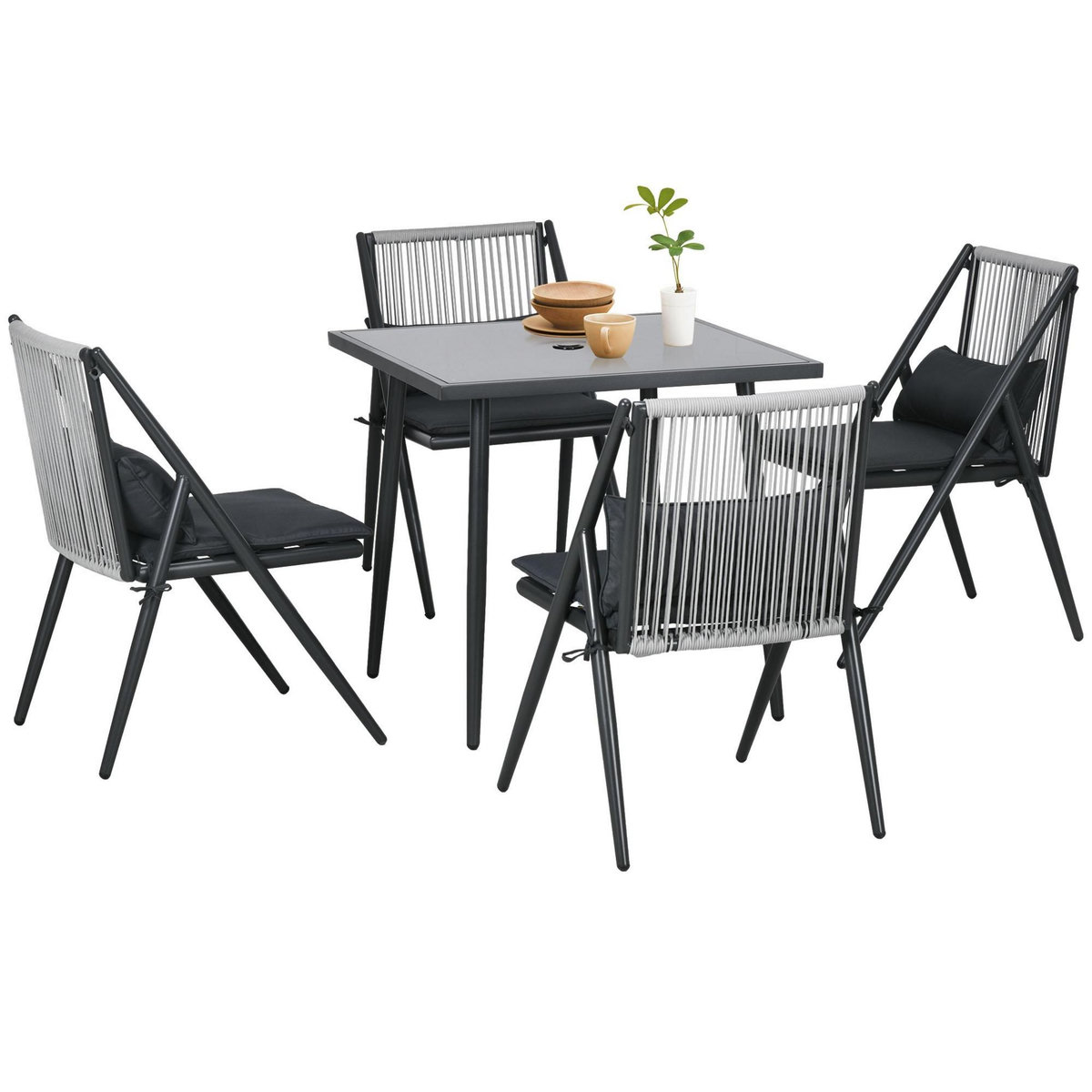 OUTSUNNY Ensemble salon de jardin design Acapulco 4 places 5 pièces noir alu gris
