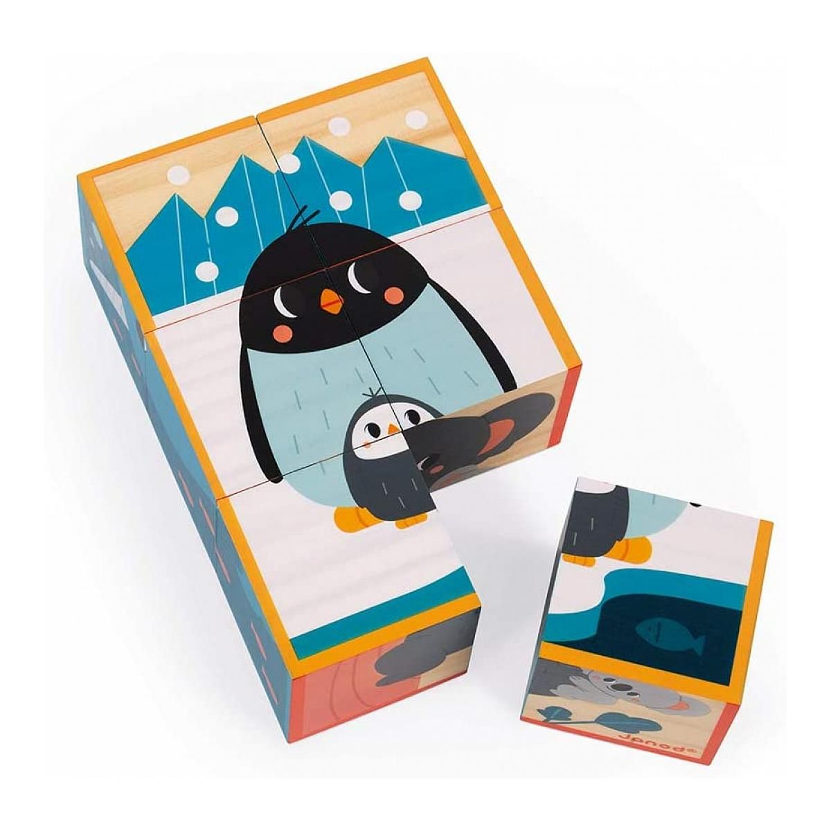 Juratoys-Janod Puzzle en bois 6 cubes animaux WWF