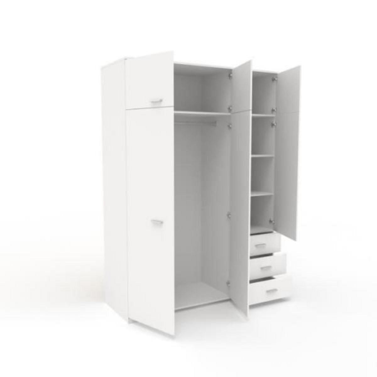 MARKET24 Armoire de chambre contemporaine blanche - COSMOS - L 146 cm - 6 portes, 3 tiroirs