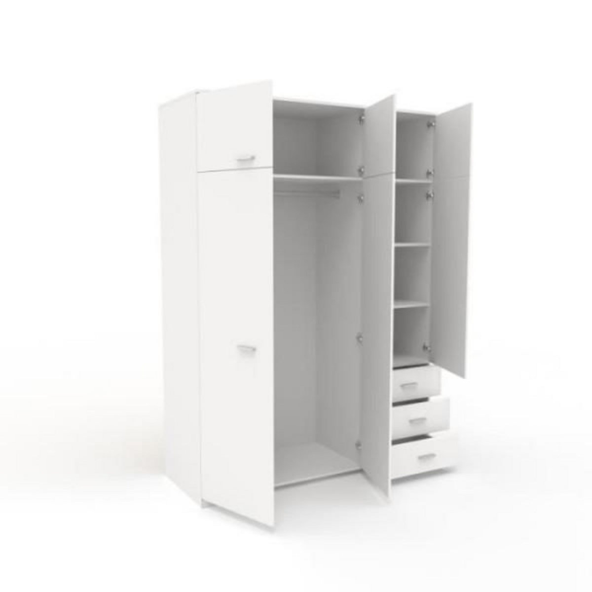 MARKET24 Armoire de chambre contemporaine blanche - COSMOS - L 146 cm - 6 portes, 3 tiroirs