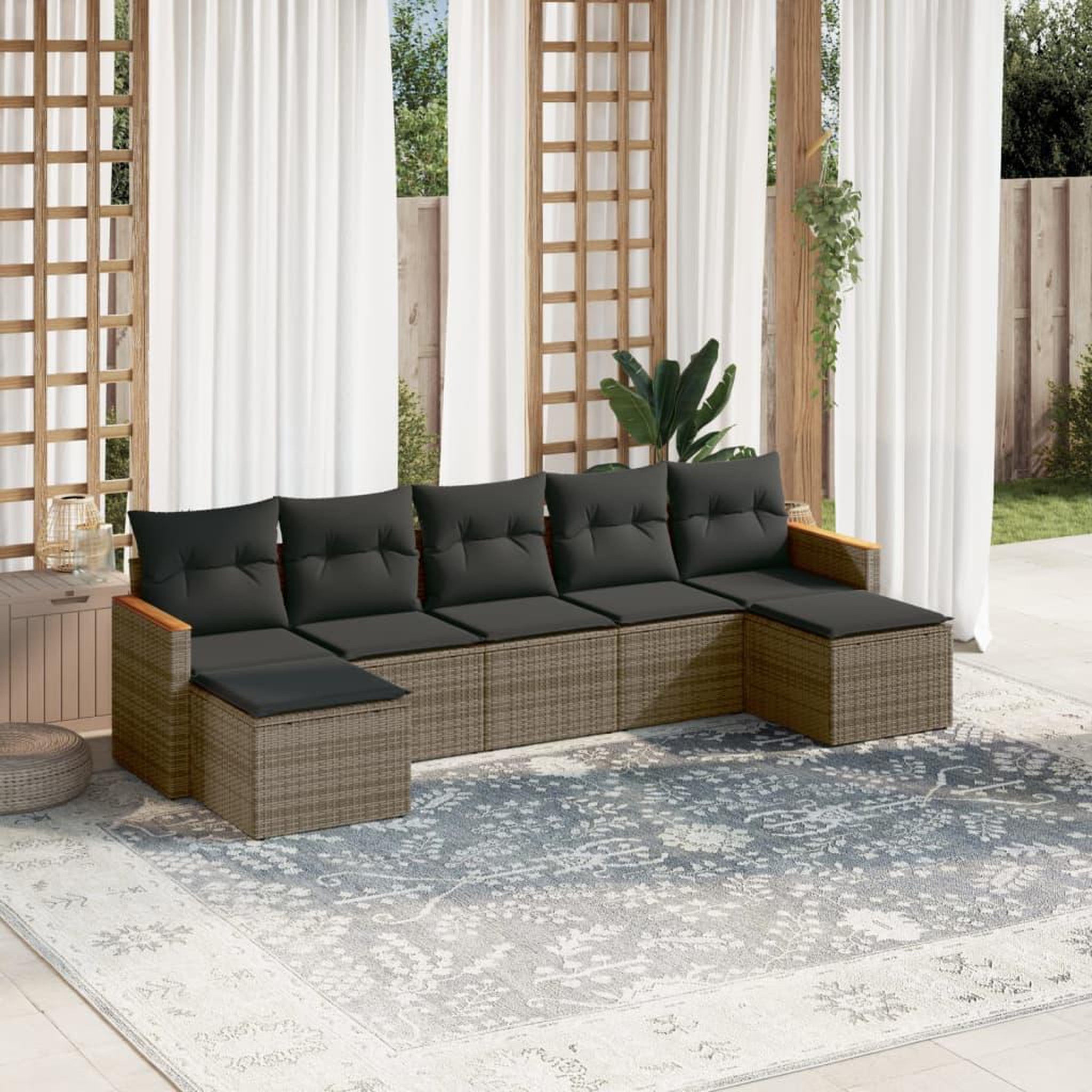 VIDAXL Salon de jardin avec coussins 7 pcs gris resine tressee