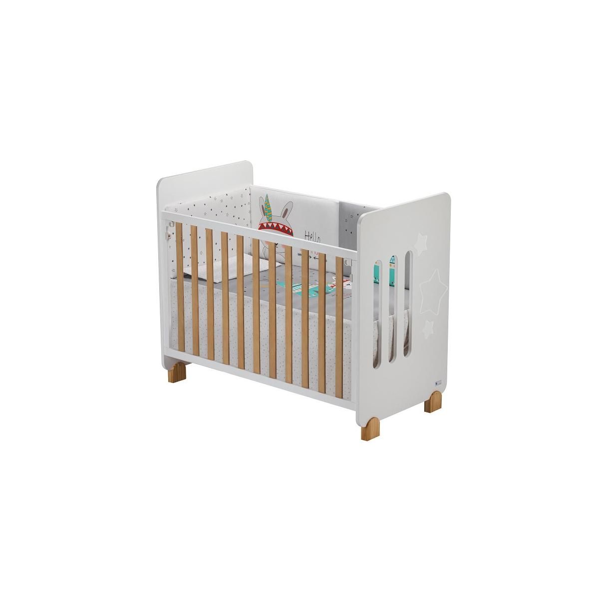 INTERBABY Lit Bébé Star Nature  and  Parure de lit 3 Pcs. Tipi/Oso Verd