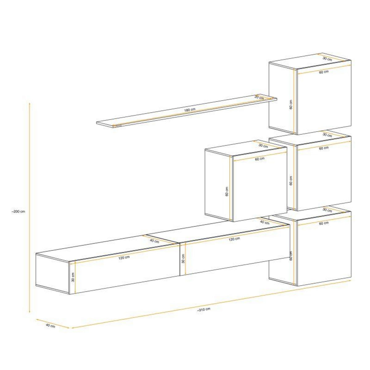 Paris Prix Meuble TV Mural Design  Switch IX  310cm Gris