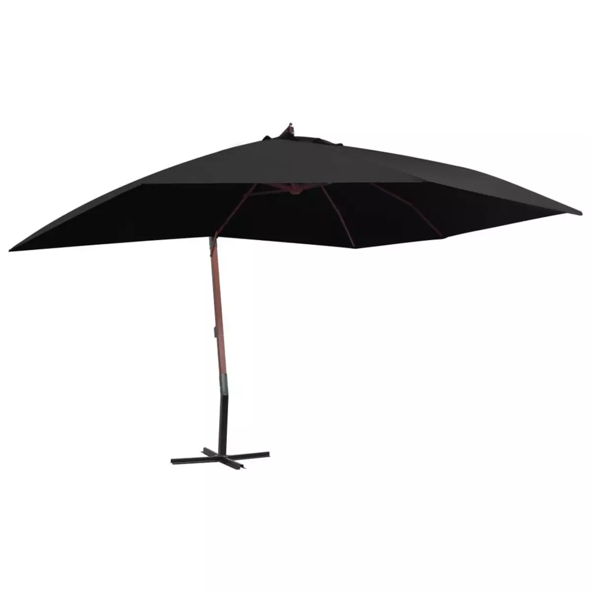 VIDAXL Parasol suspendu avec mat en bois 400x300 cm Noir