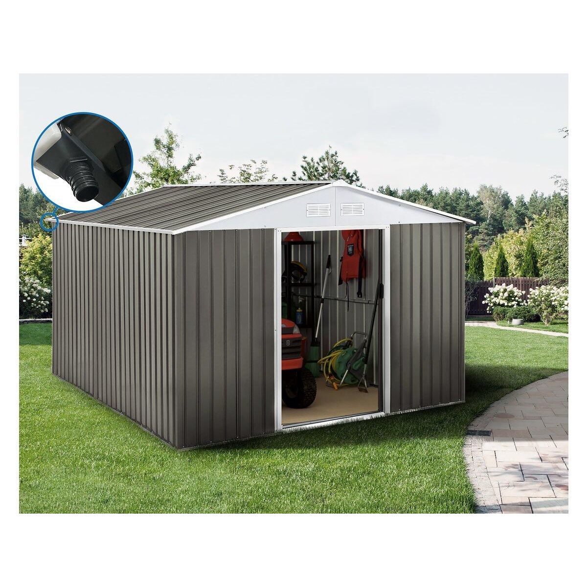 Habitat et Jardin Abri jardin métal  Dallas  -  15,16 m² avec gouttière - Taupe