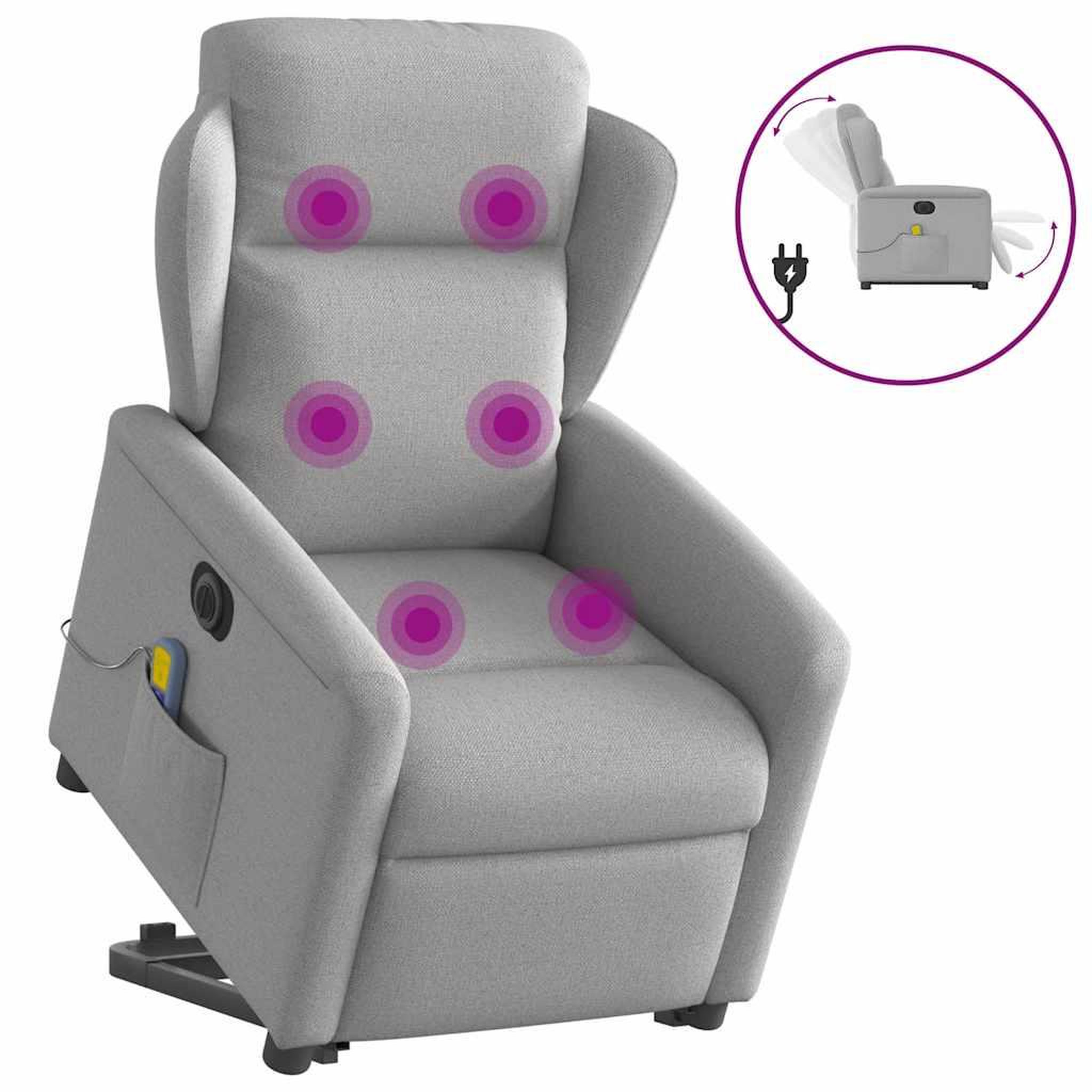 VIDAXL Fauteuil inclinable de massage electrique gris nuage tissu