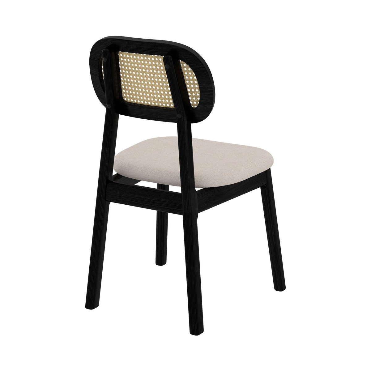 Rendez vous déco Lot de 2 chaises en bois noir, tissu beige et rotin synthétique-Maria