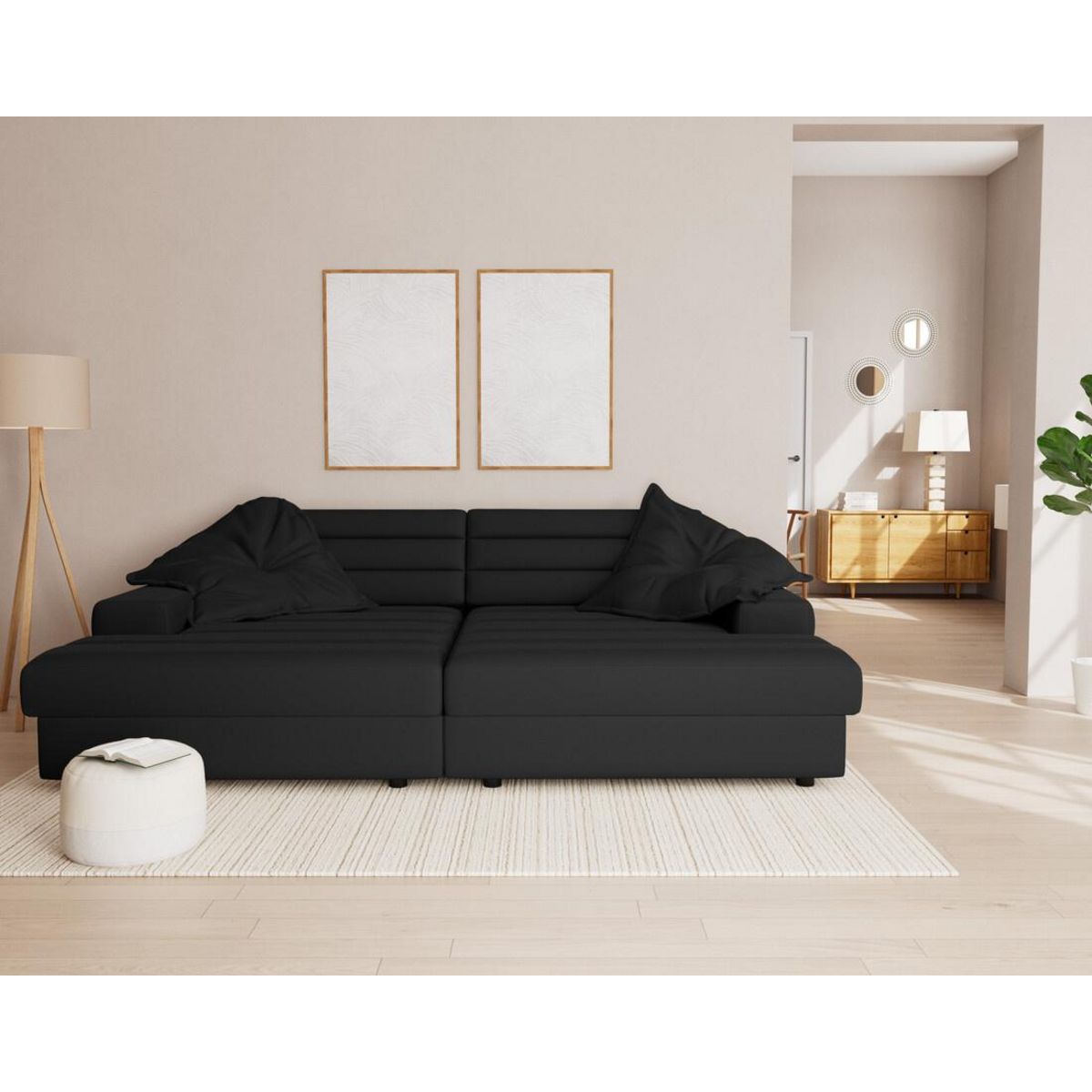 LISA DESIGN Loredana - canapé droit 4 places double méridienne - assise profonde - en tissu texturé