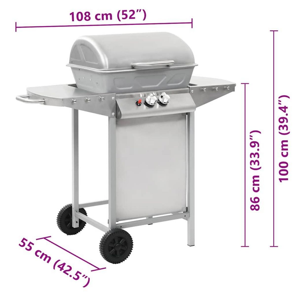 VIDAXL Barbecue a gaz avec 2 zones de cuisson Acier Argente