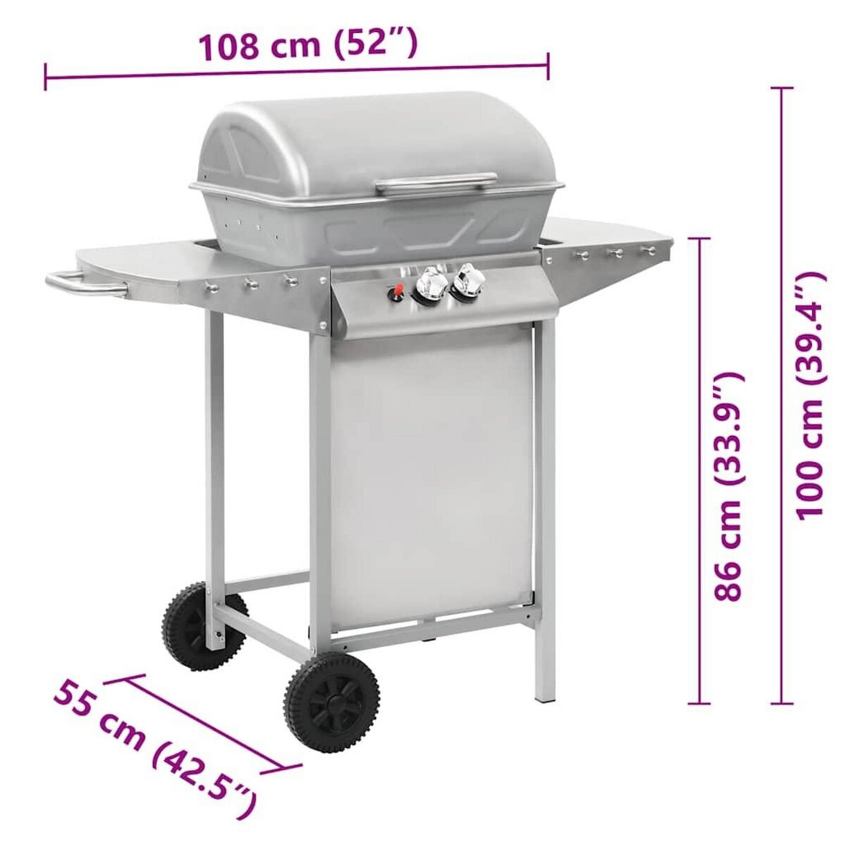 VIDAXL Barbecue a gaz avec 2 zones de cuisson Acier Argente