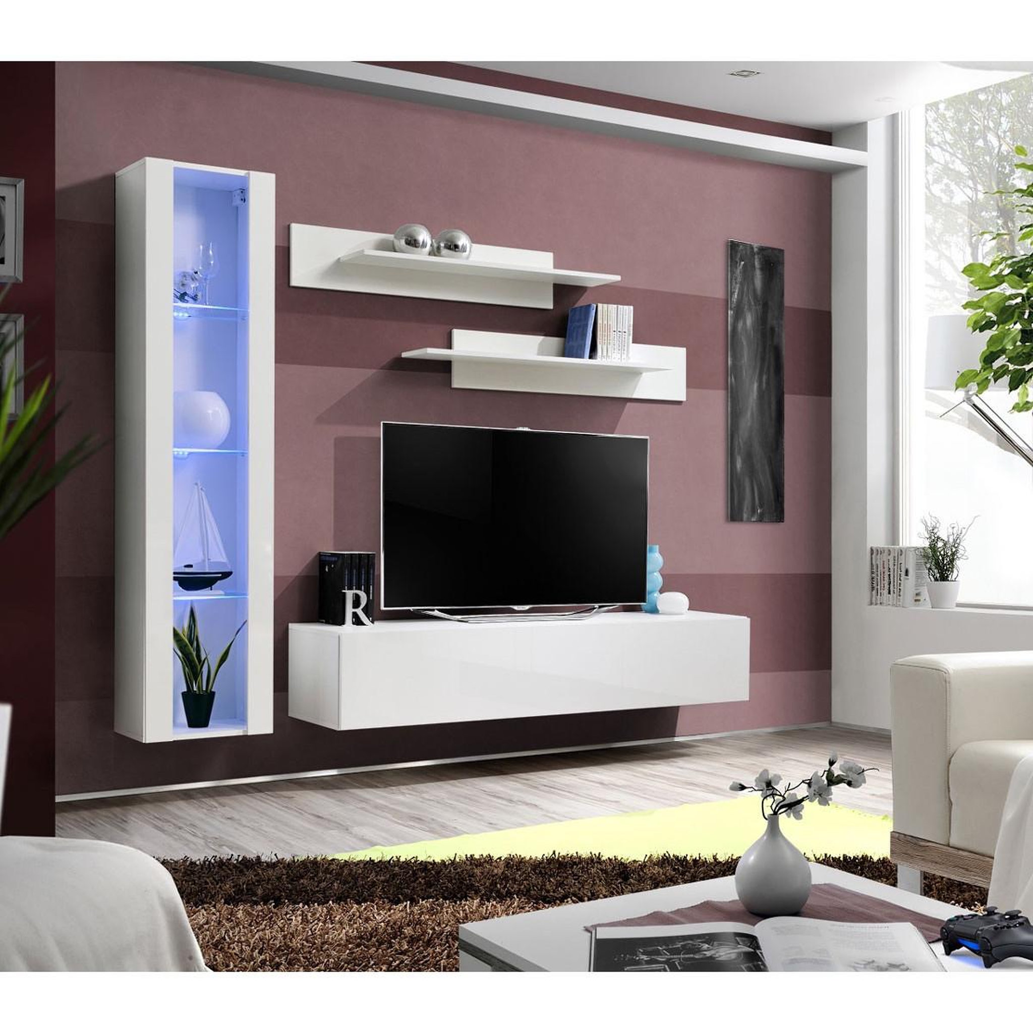 Voir la diapositive 4 : Paris Prix Ensemble meuble tv mural  fly g2  210cm blanc