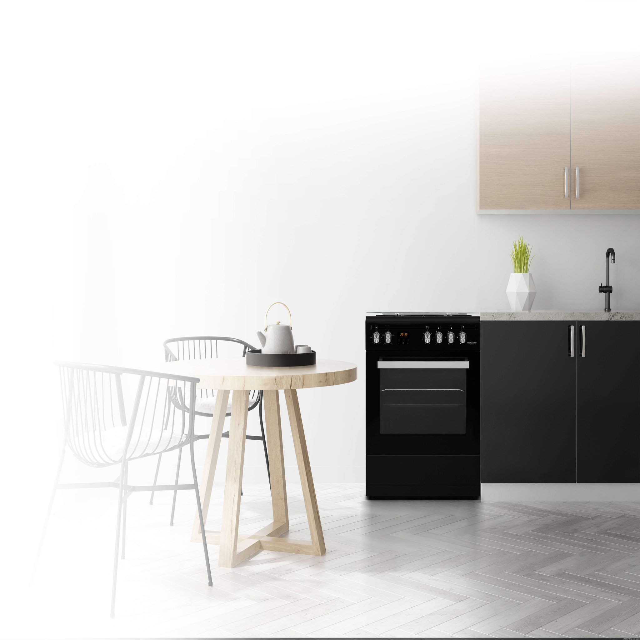 Voir la diapositive 2 : SCHNEIDER Cuisinière gaz Black mat - SCCG631-BM