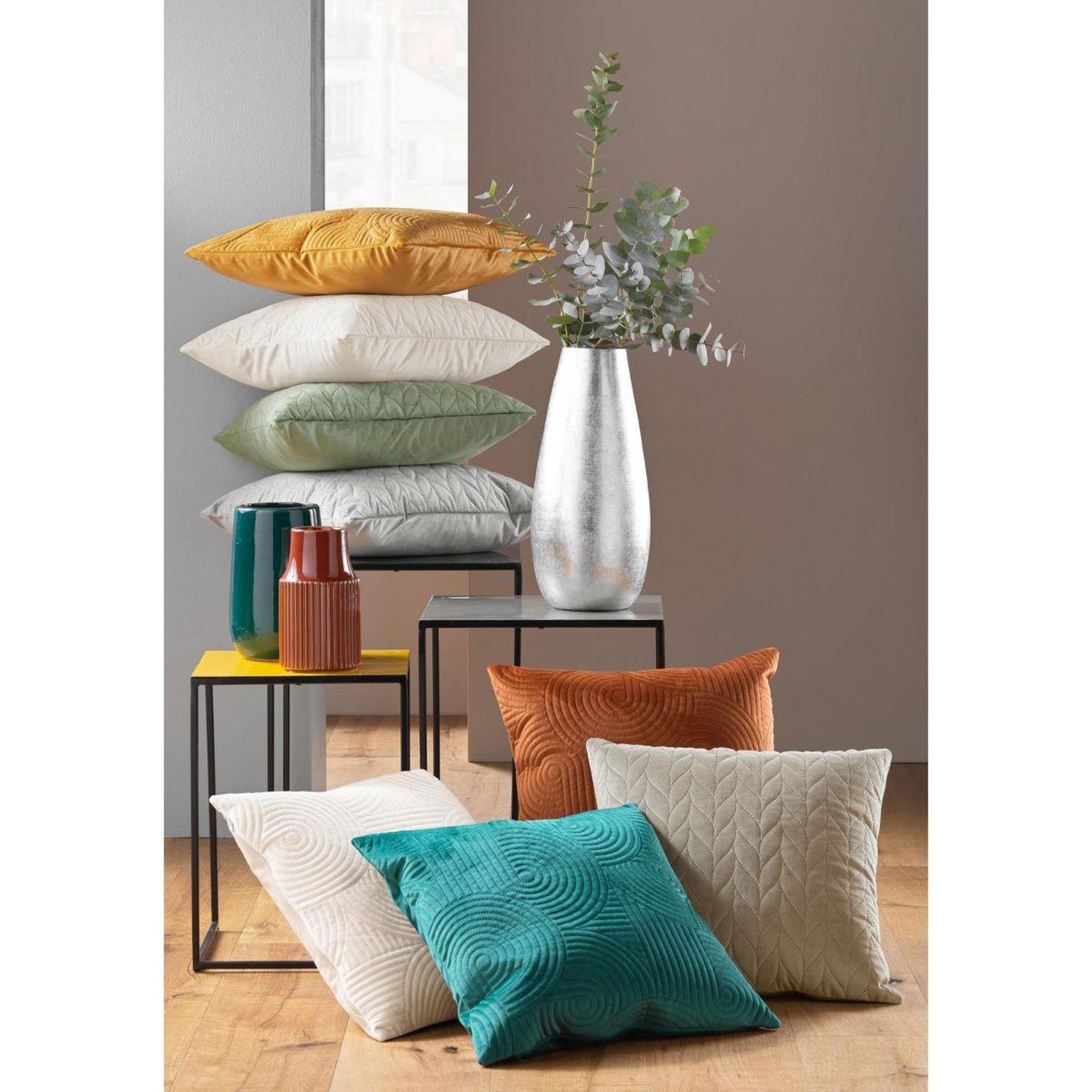 Voir la diapositive 5 : Douceur d'Intérieur Housse de coussin en velours  circles  40x40cm terracotta