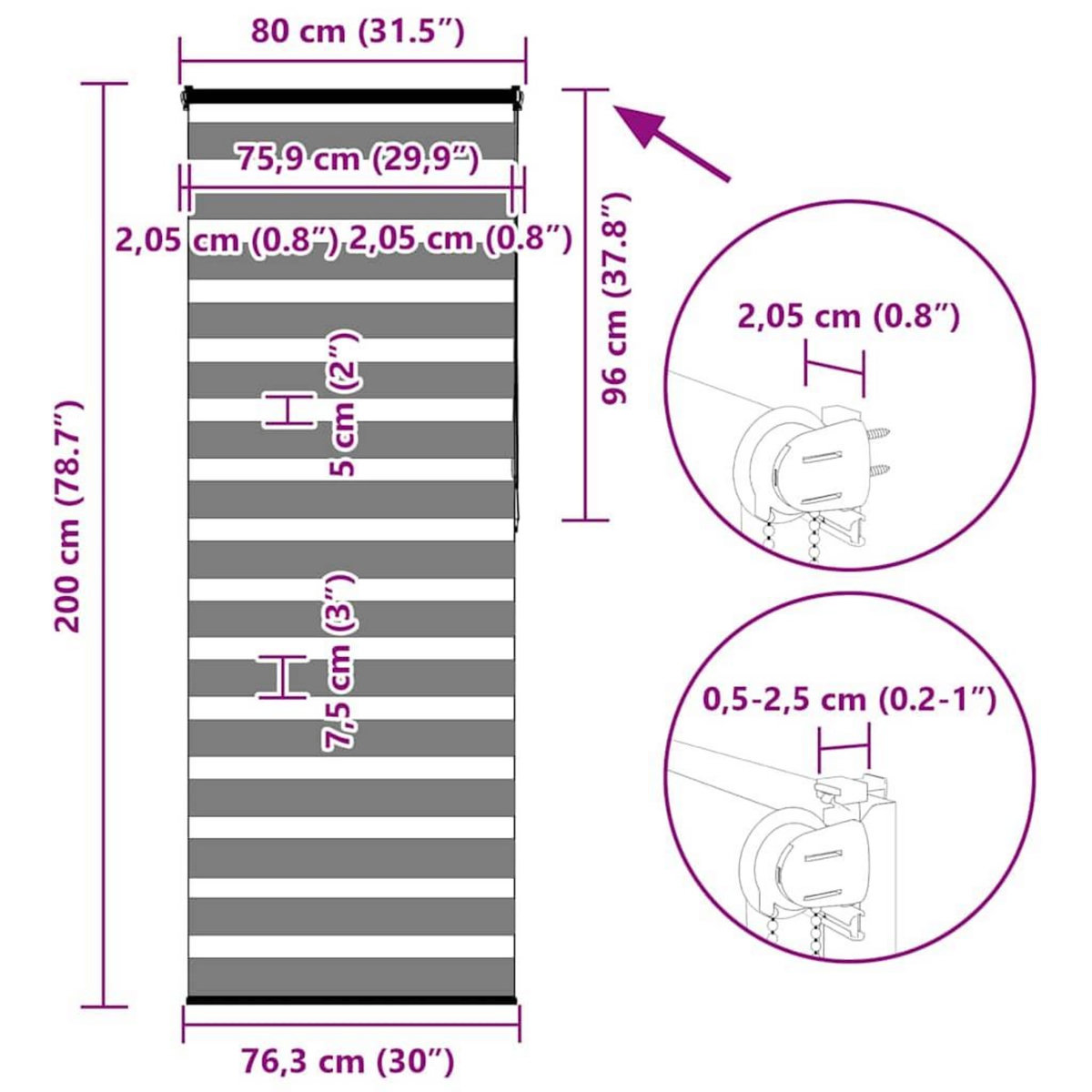 VIDAXL Store zebre gris clair largeur du tissu 75,9 cm polyester