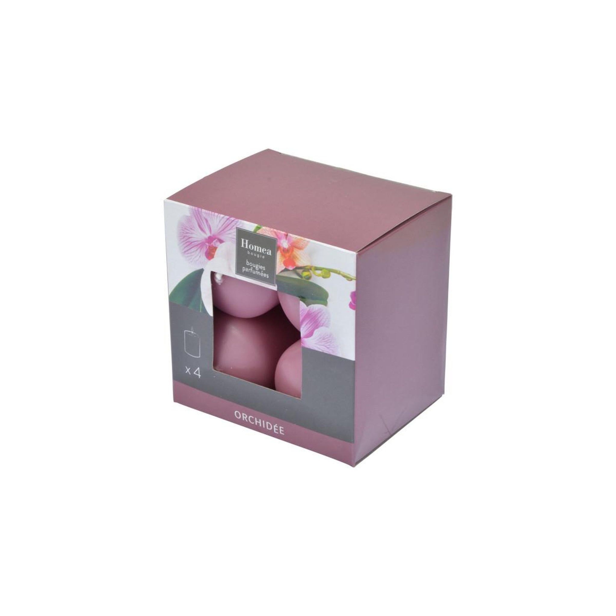 Voir la diapositive 3 : HOMEA Lot de 4 bougies pilier  essentiel ii  6cm orchidée