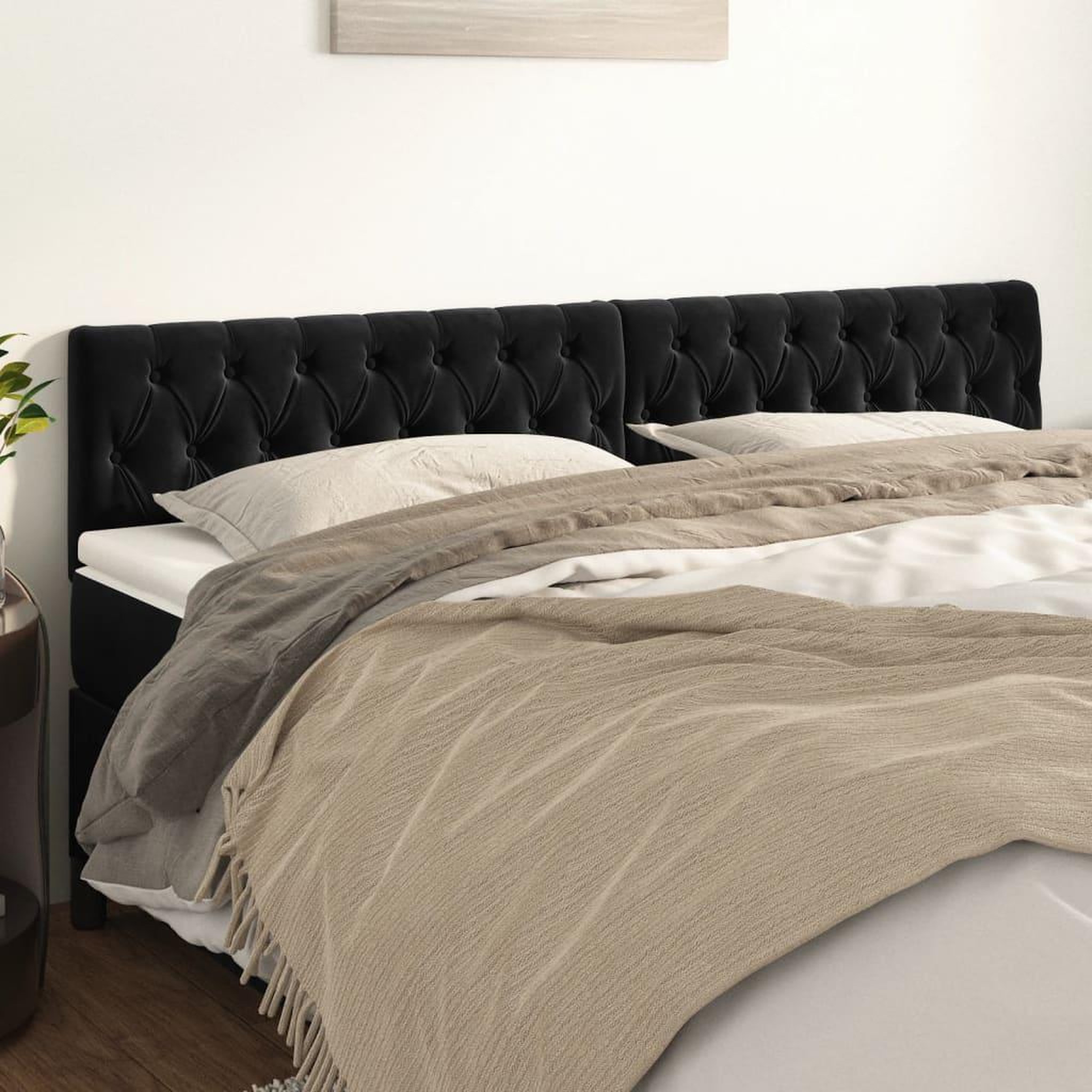 Voir la diapositive 1 : VIDAXL Tetes de lit 2 pcs Noir 100x7x78/88 cm Velours