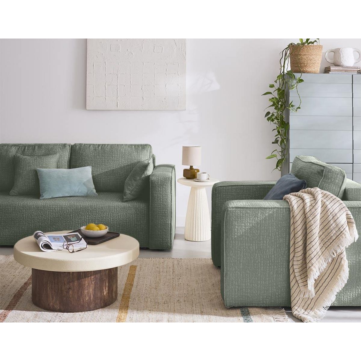 BEST MOBILIER Topaze - canapé droit 2 places - en tissu velours relief