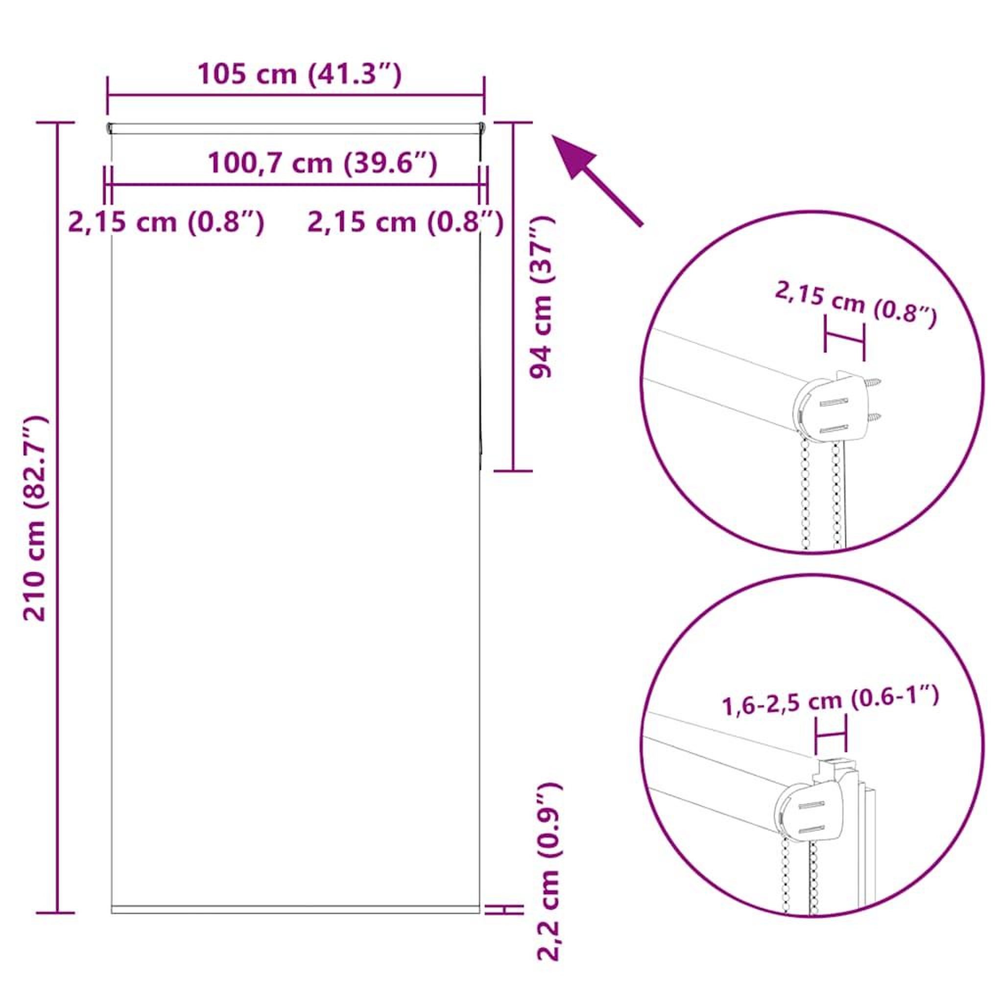 Voir la diapositive 6 : VIDAXL Store enrouleur occultant blanc casse 105x210 cm largeur tissu
