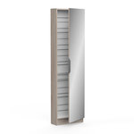 Demeyere Armoire a chaussures ZAPATERO - 12 Paires - Décor Chene et Noir - 1 porte avec miroir - L50 x P18 x H200 cm - CBA MEUBLES