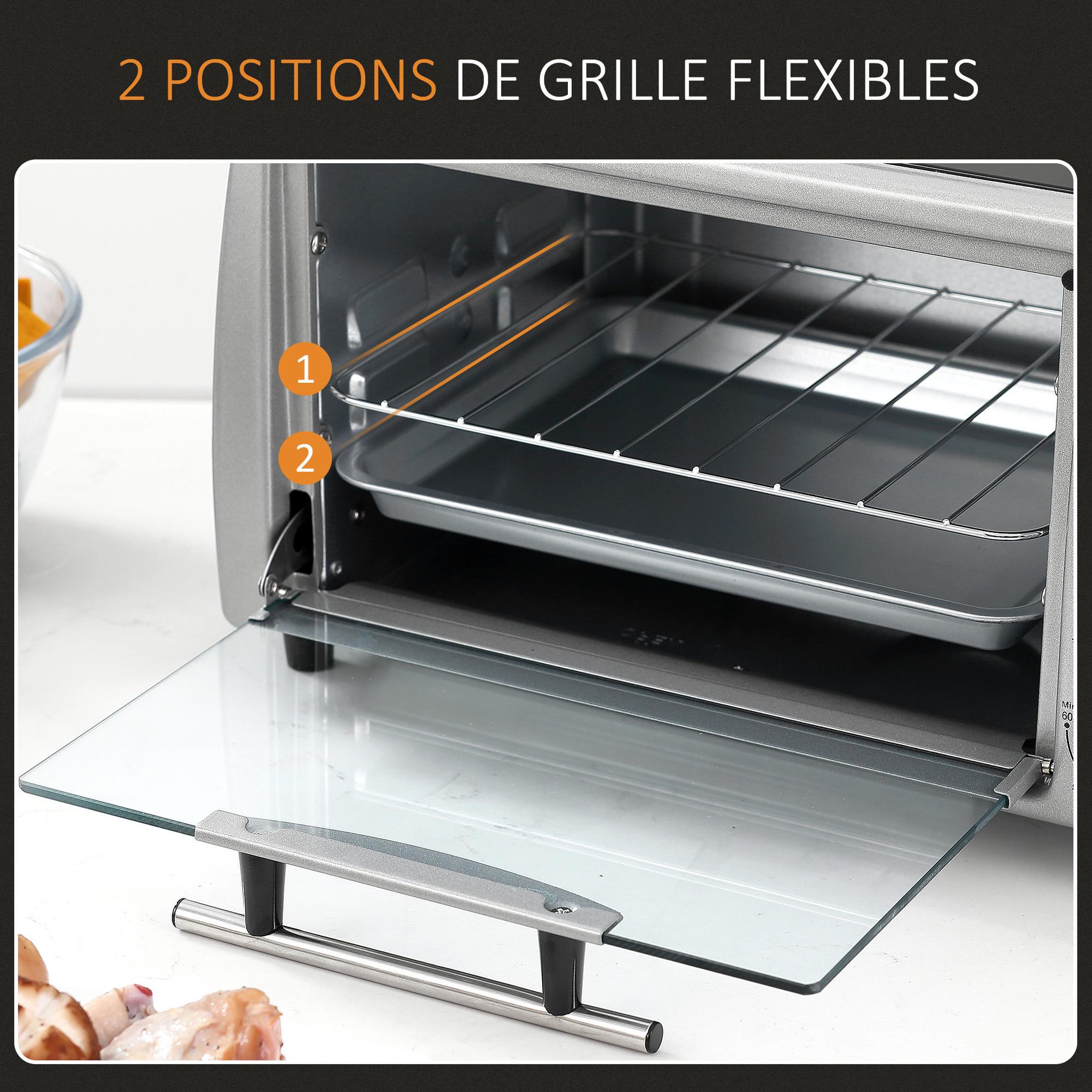 Voir la diapositive 5 : HOMCOM Mini four électrique 750W 10L - grille, plateau - température réglable 100-230°C, timer - noir