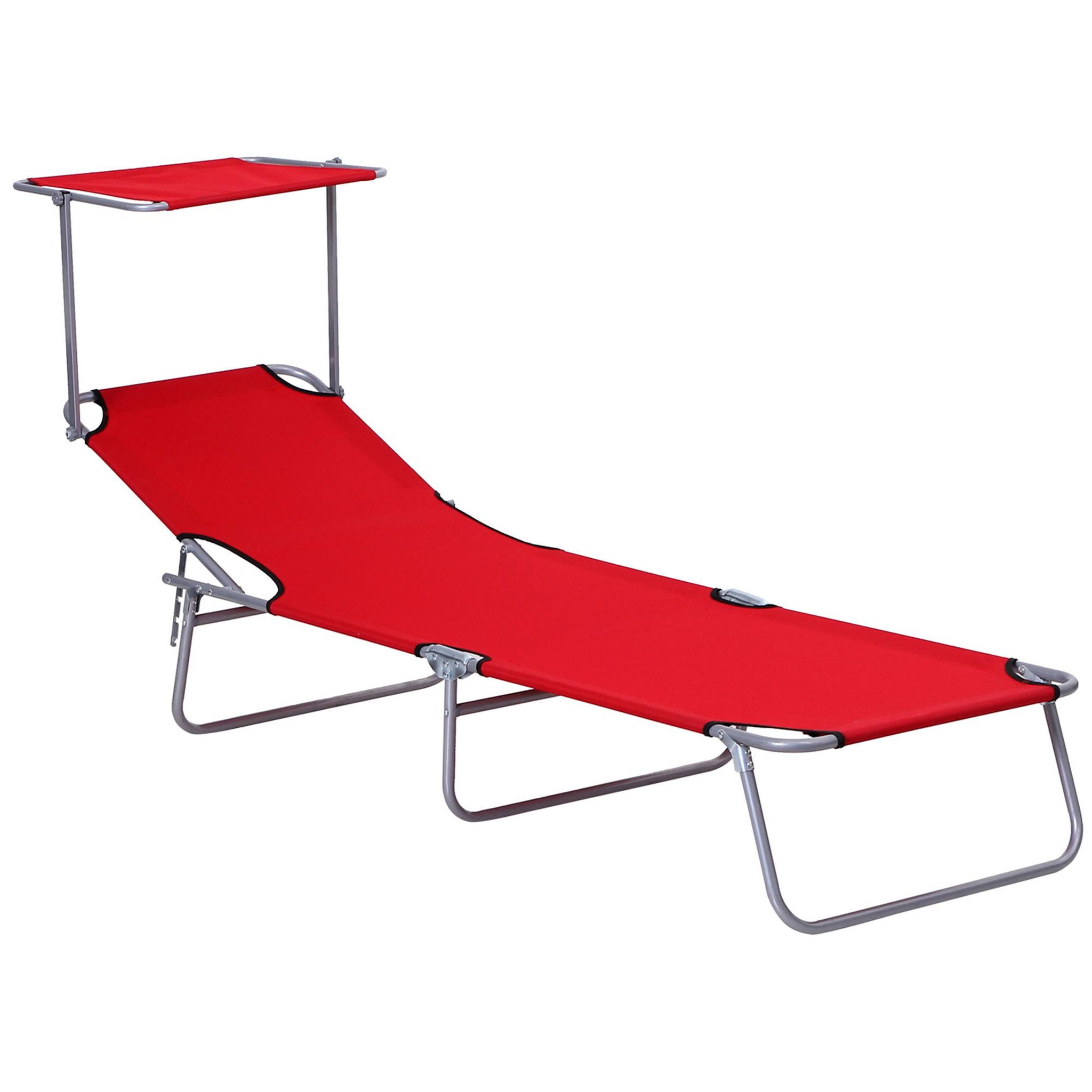 OUTSUNNY Transat bain de soleil pliable grand confort dossier et pare-soleil réglable multi-positions rouge