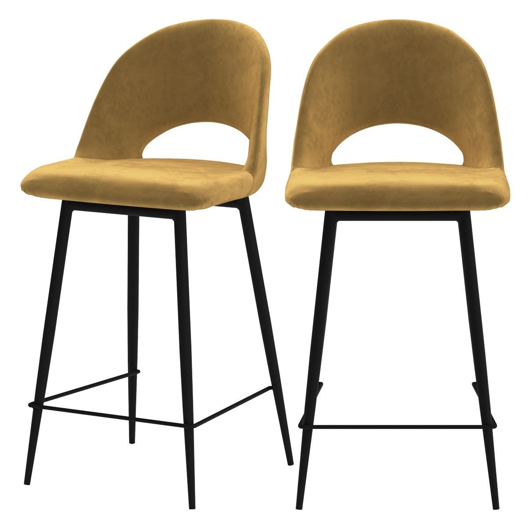 MAISON PAVANE Lot de 2 chaises pour îlot central 65 cm en velours jaune-pénélope