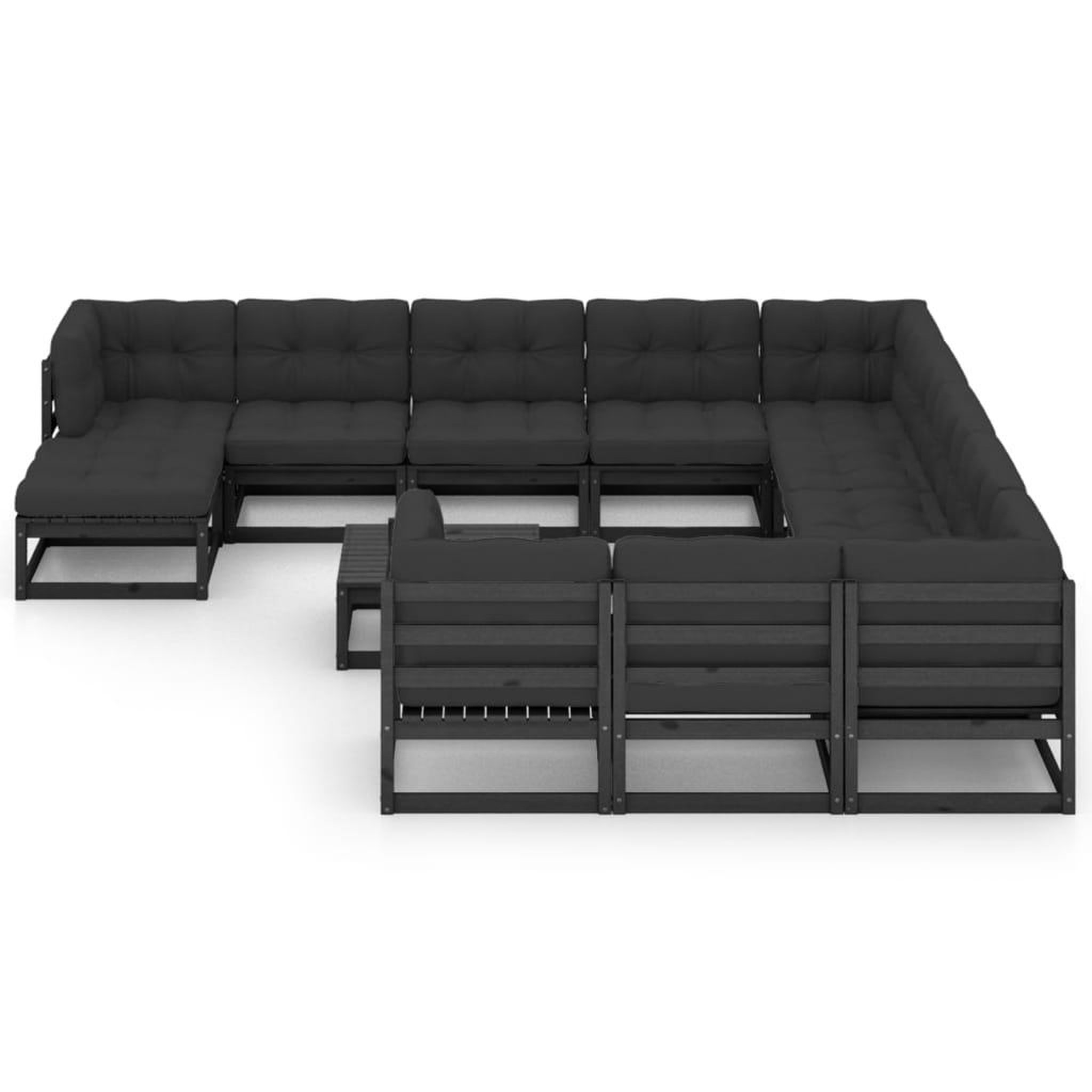 Voir la diapositive 3 : VIDAXL Salon de jardin 13 pcs avec coussins noir bois de pin massif