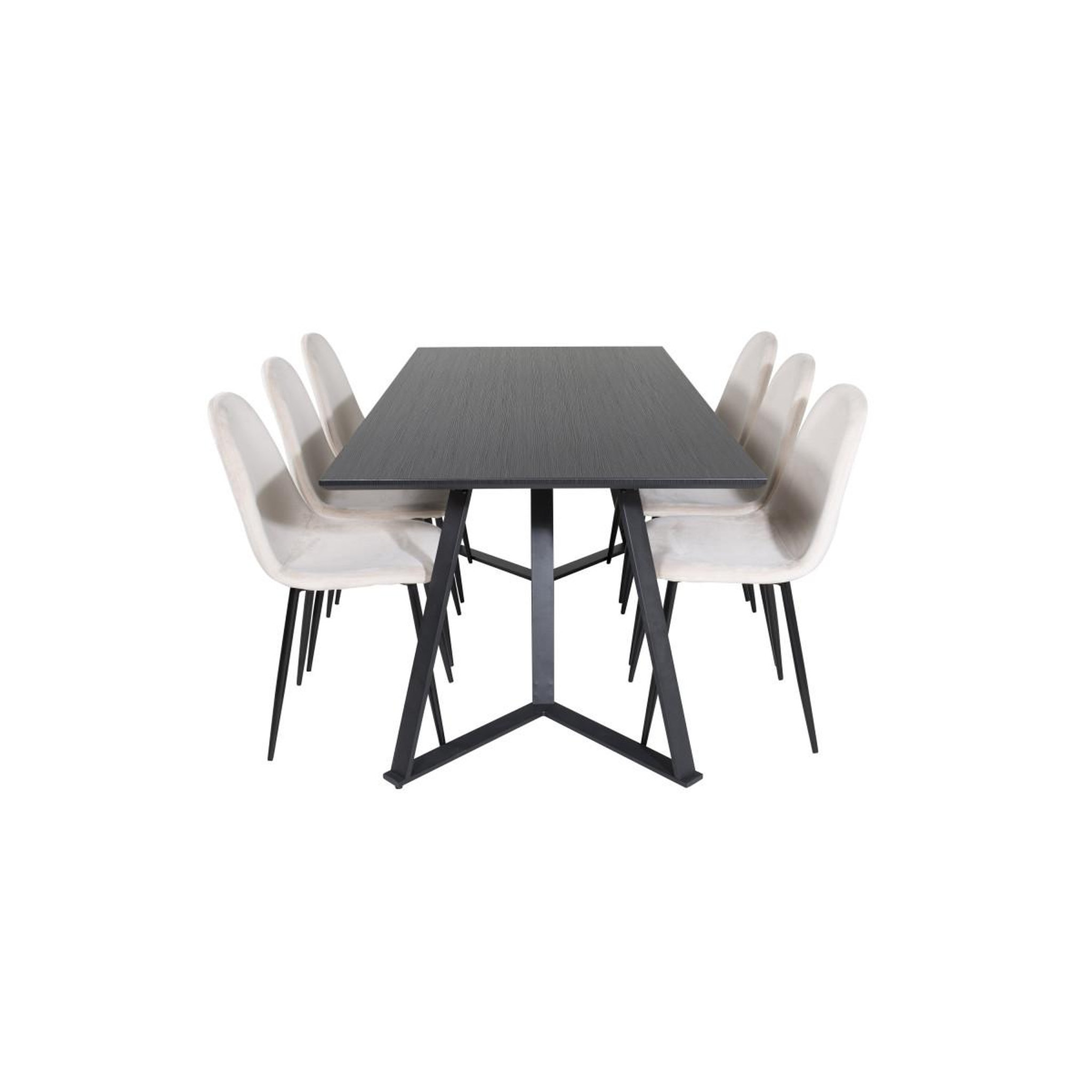 Voir la diapositive 2 : Paris Prix Ensemble table à manger & 6 chaises  marina & polar  180cm noir & beige