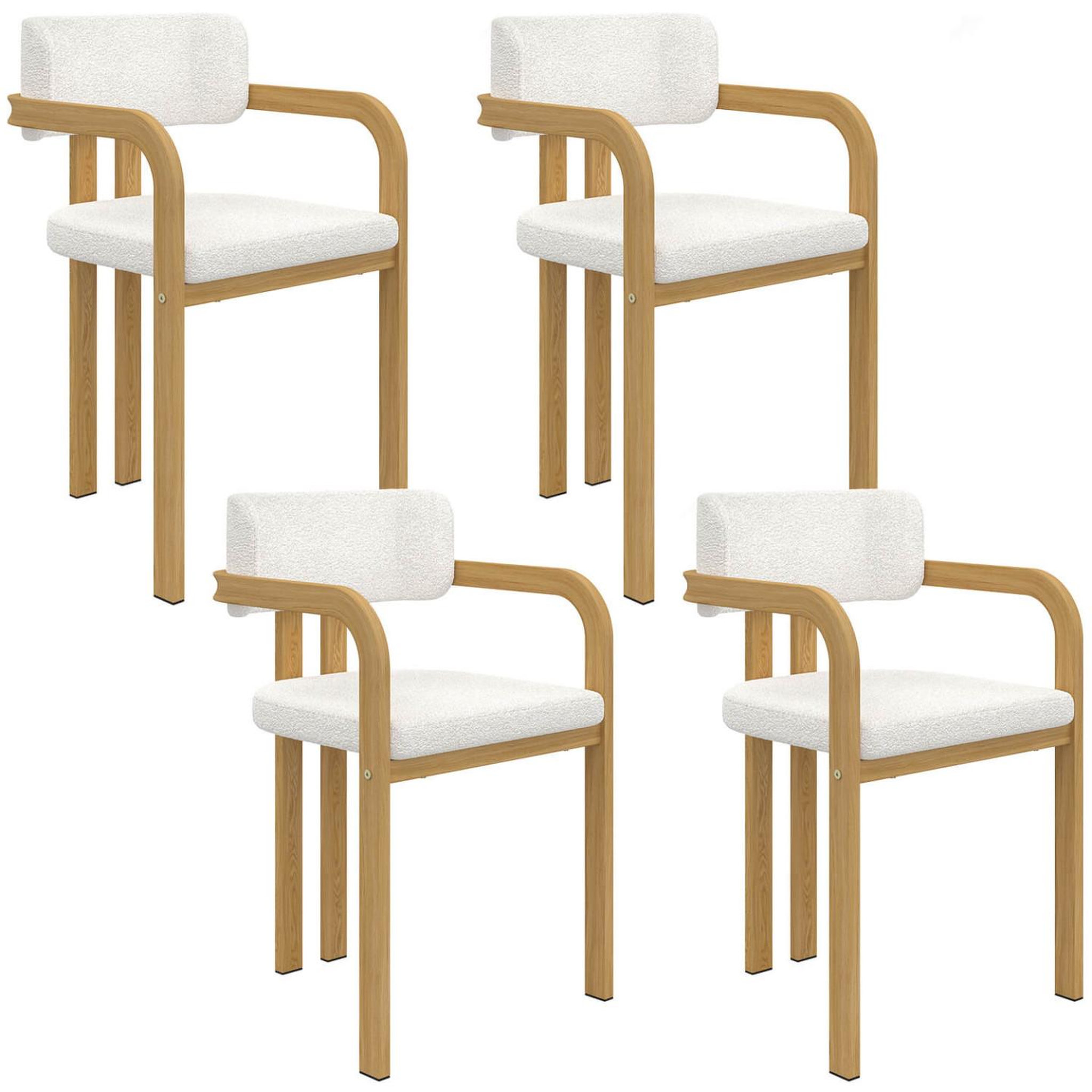 ID MARKET Lot de 4 chaises de salle à manger, fauteuils de table esma en métal effet bois et tissu bouclette avec accoudoirs