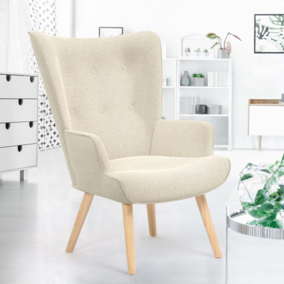 ID MARKET Fauteuil scandinave IVAR en tissu beige
