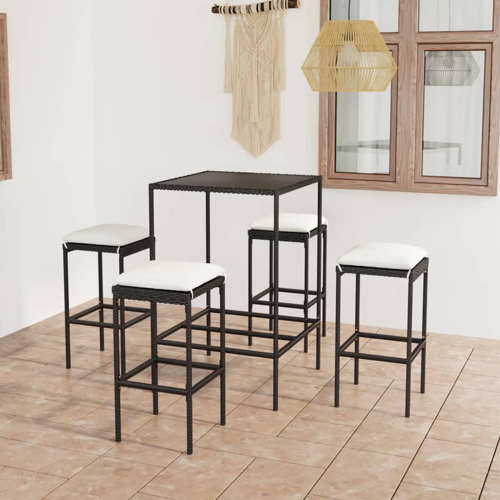 Voir la diapositive 1 : VIDAXL Ensemble de bar de jardin 5 pcs et coussins Resine tressee Noir