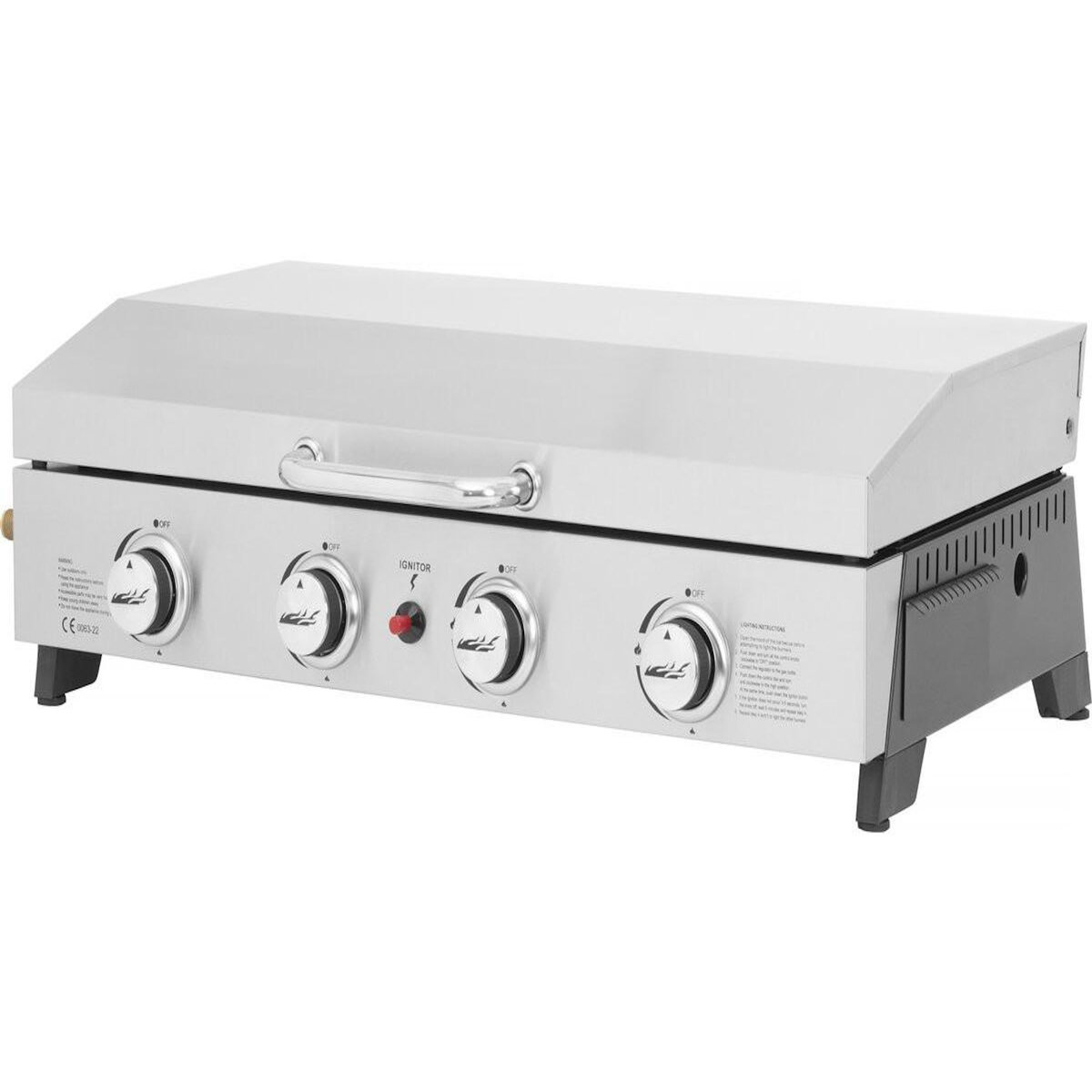 Habitat et Jardin Plancha à gaz en inox avec 4 bruleurs et couvercle  Fasto  - 10 kw - Gris