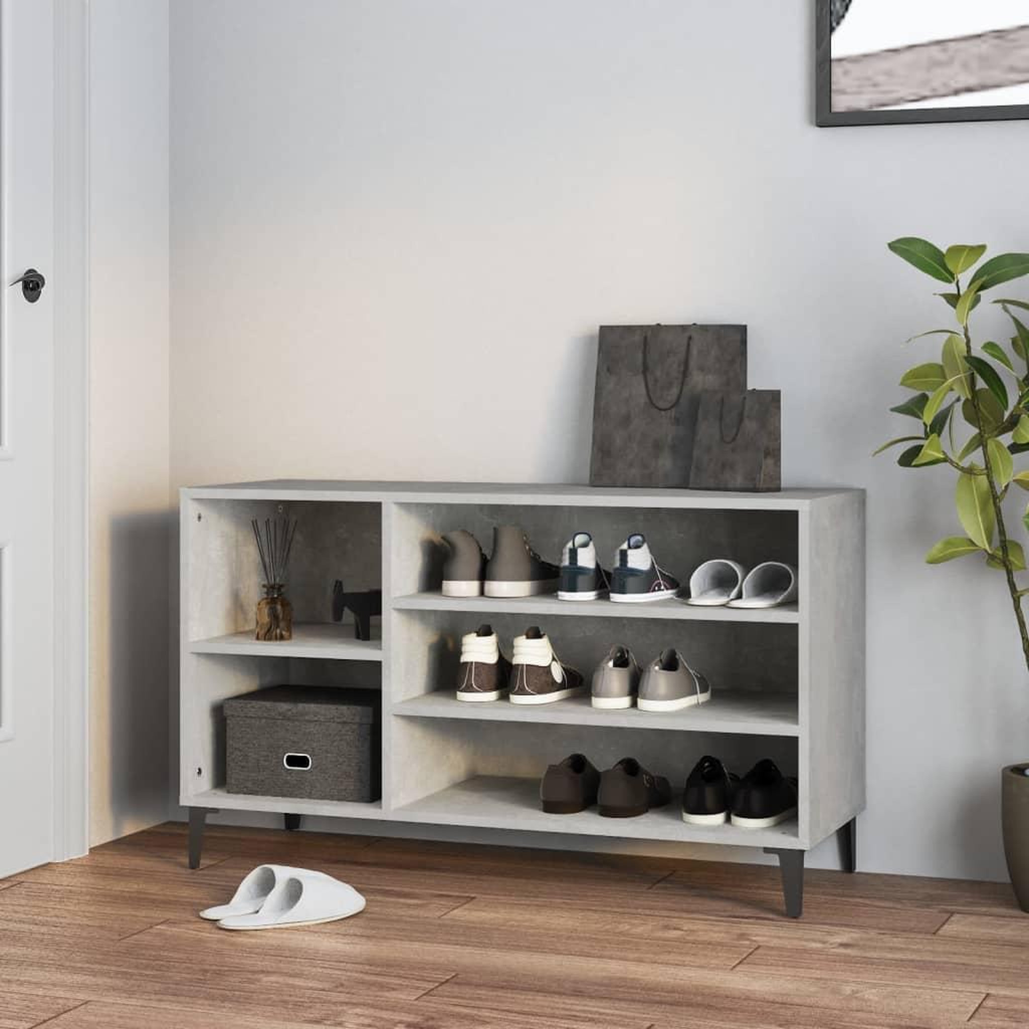 Voir la diapositive 2 : VIDAXL Armoire a chaussures Gris beton 102x36x60 cm Bois d'ingenierie