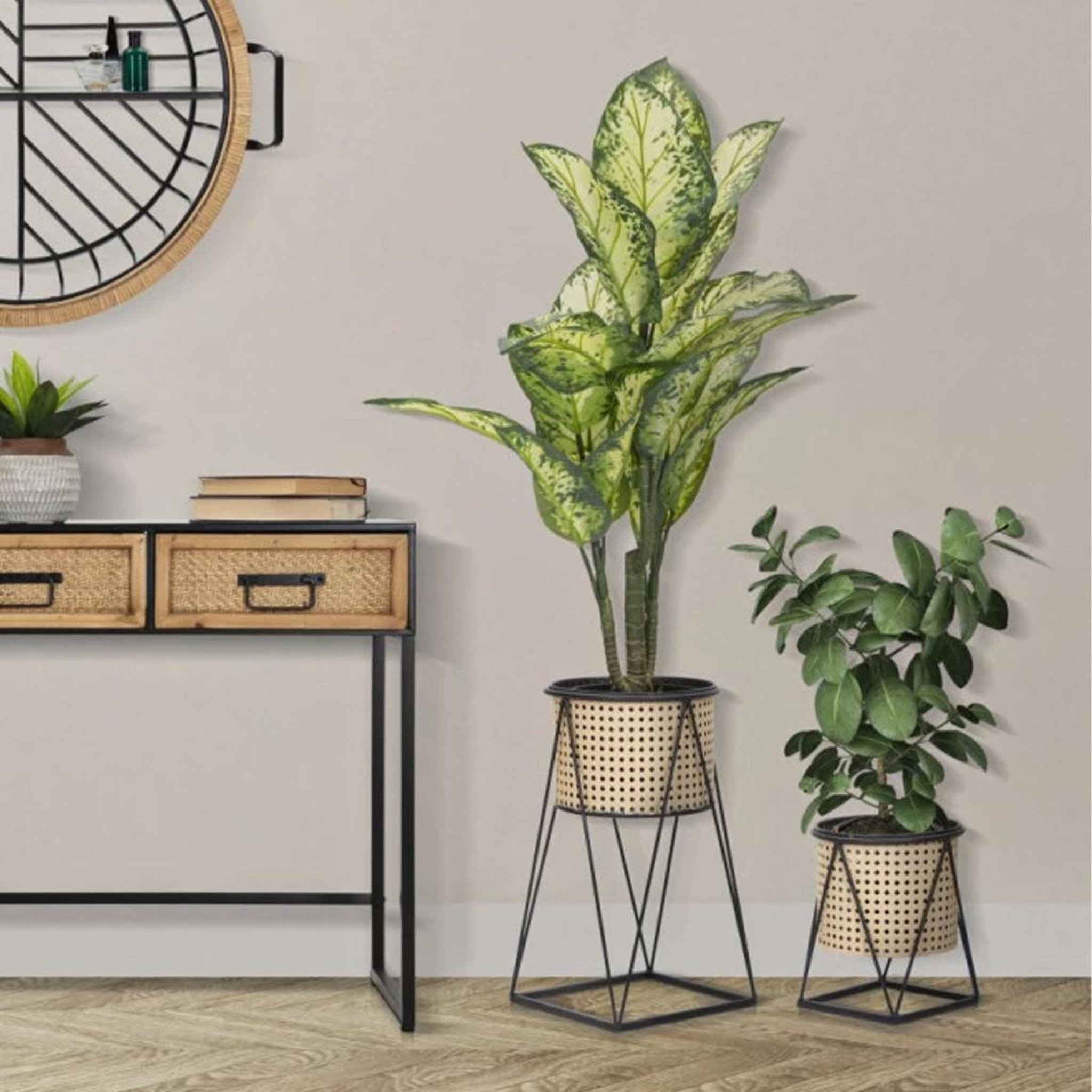 Voir la diapositive 5 : Paris Prix Lot de 2 cache-pots sur pied  osaka  40cm noir & naturel