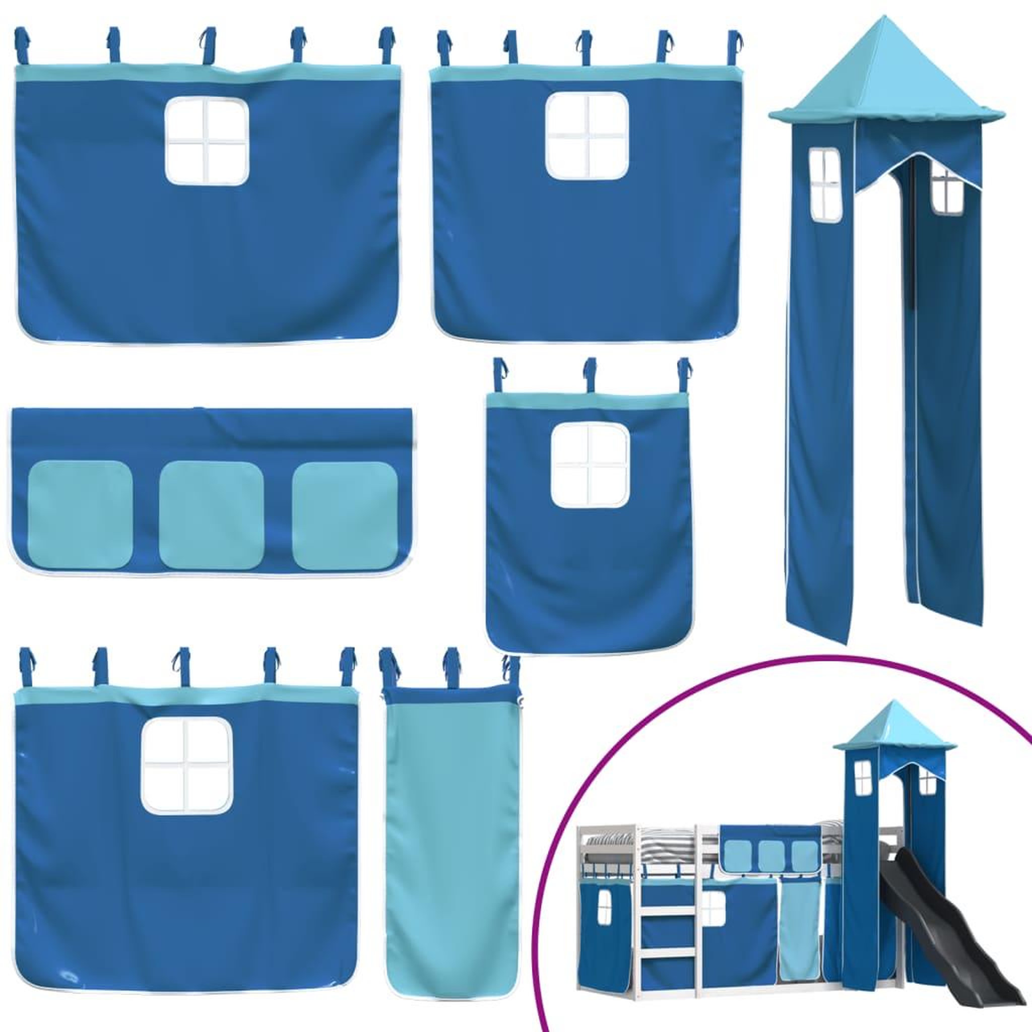 Voir la diapositive 5 : VIDAXL Lit superpose sans matelas avec toboggan et rideaux 90x190 cm
