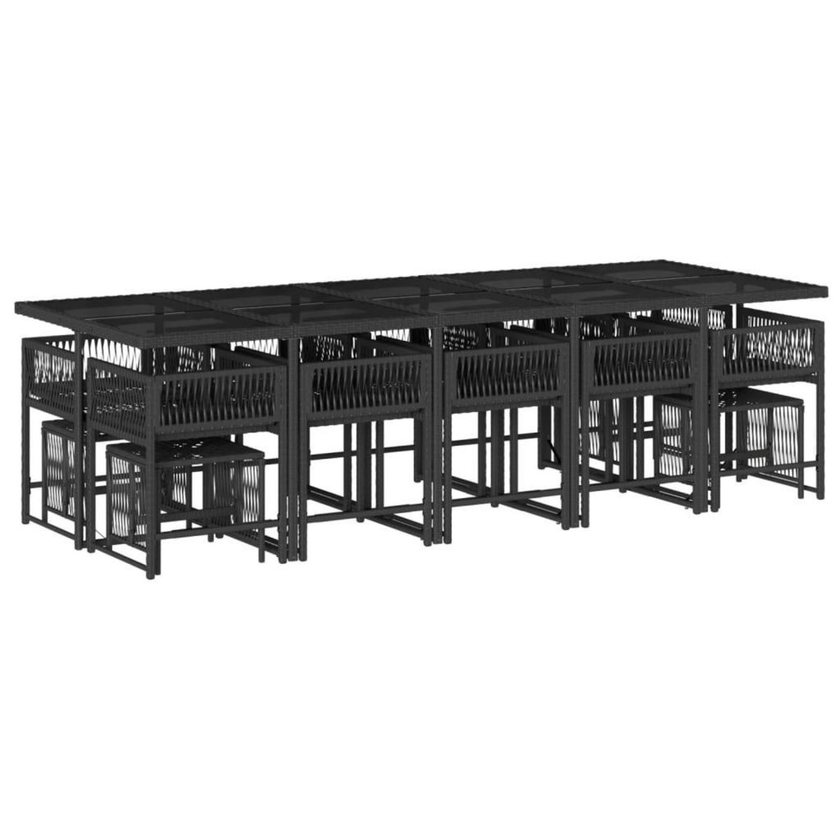 VIDAXL Ensemble a manger de jardin 15 pcs coussins noir resine tressee