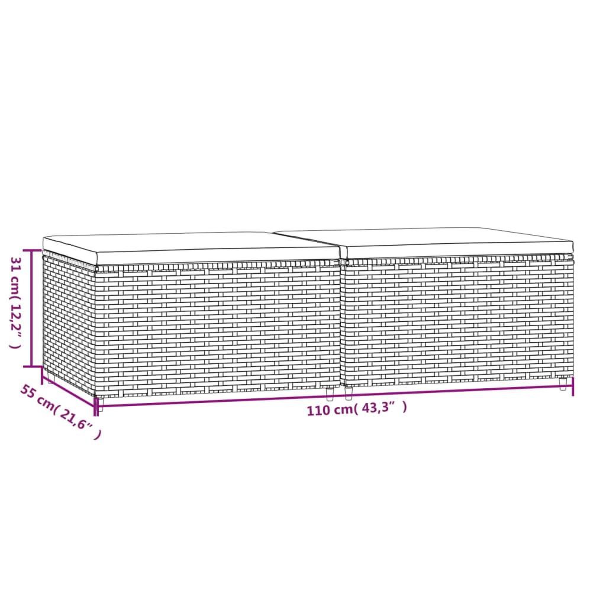 Voir la diapositive 6 : VIDAXL Repose-pieds de jardin et coussins lot de 2 gris resine tressee