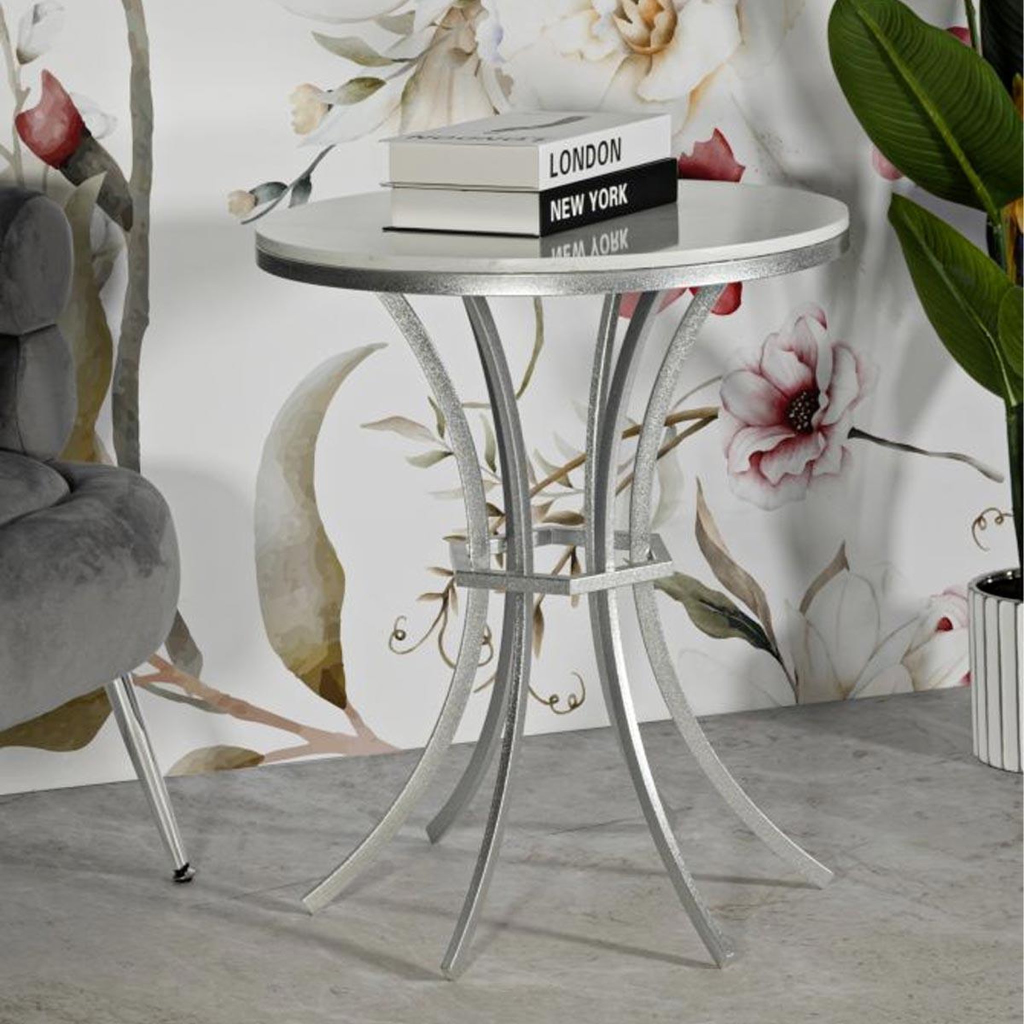 Voir la diapositive 5 : Paris Prix Table d'appoint ronde  istanbul  68cm blanc & argent