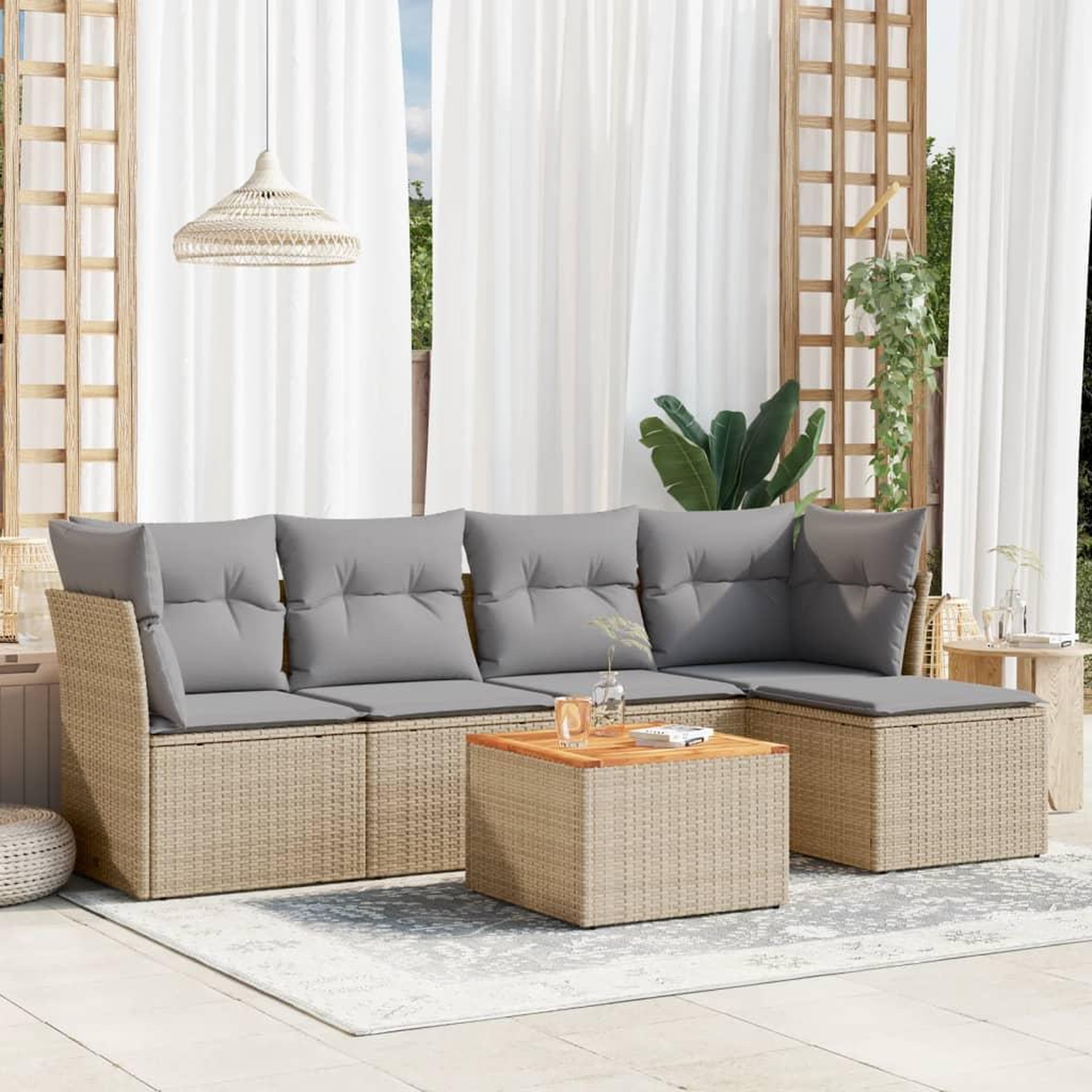 VIDAXL Salon de jardin avec coussins 6pcs melange beige resine tressee