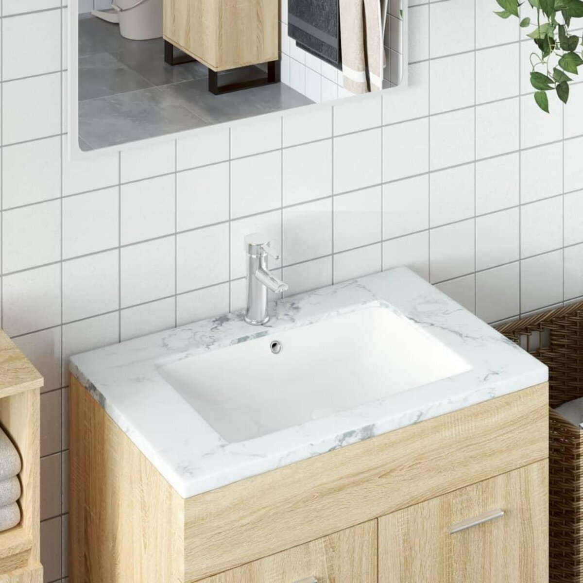 VIDAXL Evier salle de bain blanc rectangulaire ceramique