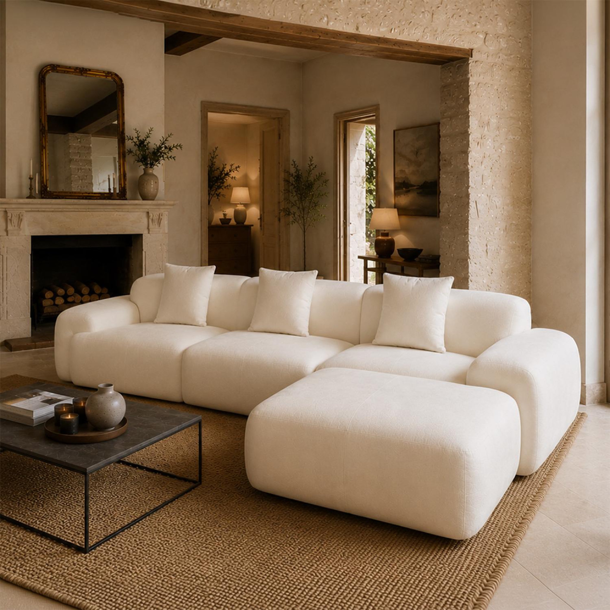 Voir la diapositive 6 : CONCEPT USINE Canapé nuage compressé modulable en tissu chenille beige 4-5 places sheffield