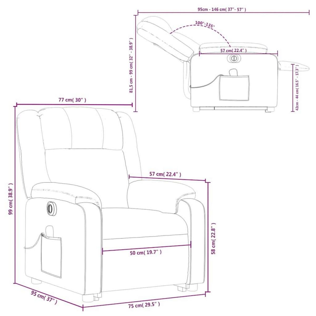 VIDAXL Fauteuil inclinable de massage electrique Marron fonce Tissu